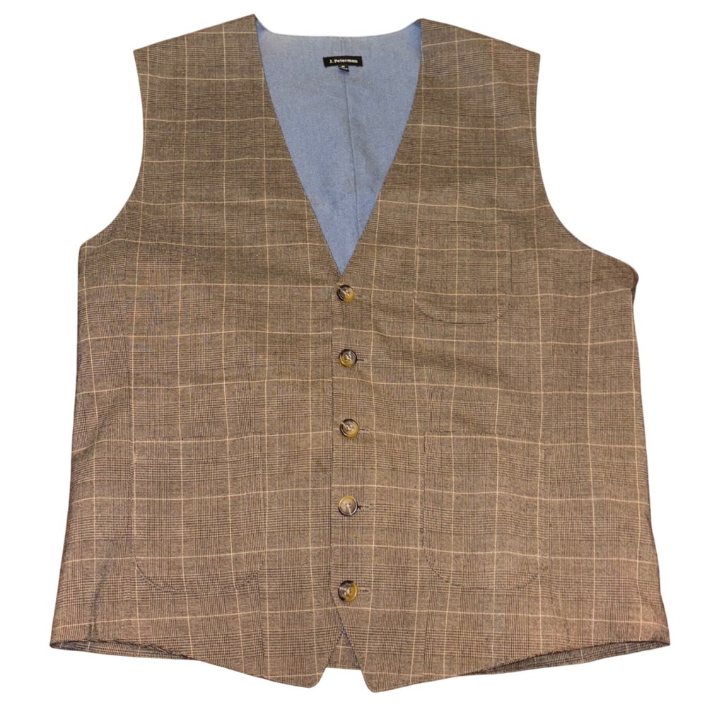 J Peterman | Vintage | Brown Plaid V-Neck Sleeveless Vest | Women's‎ Size Medium